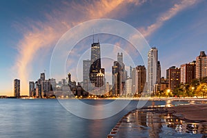 Chicago Skyline in Lake Michigan