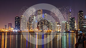 Chicago Skyline on Lake Michigan with Fireworks at Night