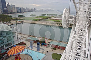 The Chicago Skyline and Lake Michigan seen from a gondola on the Navy Pier Ferris Wheel.