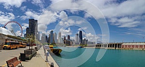 Chicago skyline from Navy Pier on sunny day