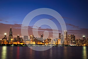 Chicago Skyline Panorama at Dusk