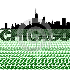 Chicago skyline reflected with dollar symbols