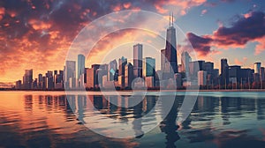 Chicago skyline reflection