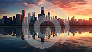 Chicago skyline reflection