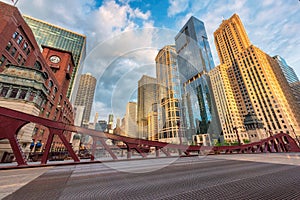 Chicago skyline at sunset