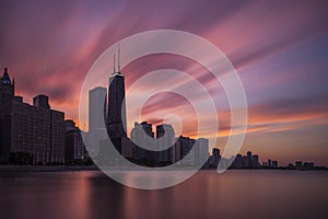 Chicago skyline at sunset