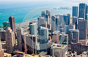 Chicago Skyline top view with skyscrapers atChicago Skyline top view with skyscrapers at Michigan lakefront, USA