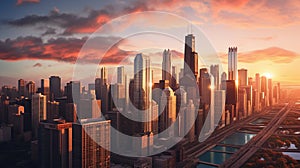 Chicago skyline in twilight