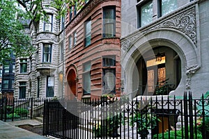 Chicago street with elegant 19th century townhouses