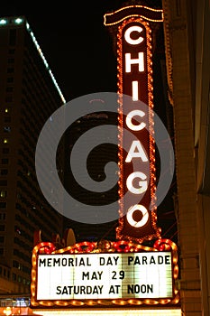 Chicago Theatre Sign at Night