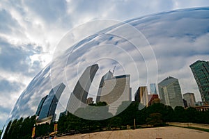 The Cloud Gate, sculpture in Chicago`s Millennium Park, Illinois, USA. Cloud Gate is a public sculpture by Indian-born British