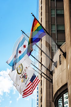 Chicago and USA flags