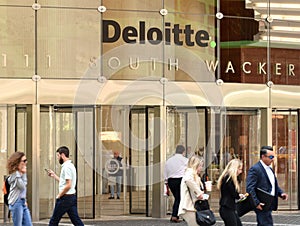 Chicago, USA - June 06, 2018:People near the office Deloitte com