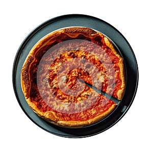 Chicagostyle Deepdish Pizza On Blue Smooth Round Plate On Isolated Transparent Background U.S. Dish. Generative AI
