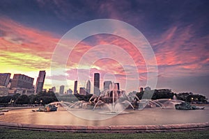 Chicgao Buckingham Fountain Sunset, Chicago, USA