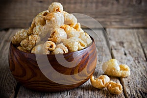 Chicharron - deep fried pork rinds, crispy pork skin pieces