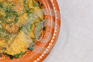 Chicharron in green salsa, Mexican breakfast food
