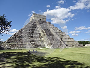 Chichen Itza Castle, restored and unrestored facade