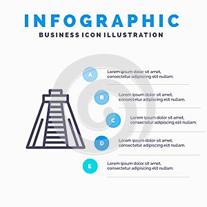 Chichen Itza, Landmark, Monument Blue Infographics Template 5 Steps. Vector Line Icon template