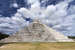 Chichen Itza Maya Pyramid in Mexico with clouds