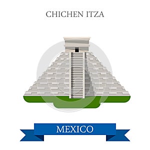 Chichen Itza Maya Pyramid Yucatan Mexico vector flat attraction