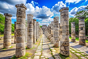 Chichen Itza, Mexico. Chichen Itza, Columns in the Temple of a Thousand Warriors, Mexico