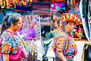 Chichicastenango, Guatemala on 2th May 2016: Old woman wearing colorful clothes on maya market in Chichicatenango