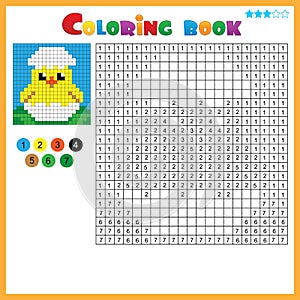 Chick with egg. Color by numbers. Coloring book for kids. Colorful Puzzle Game for Children with answer