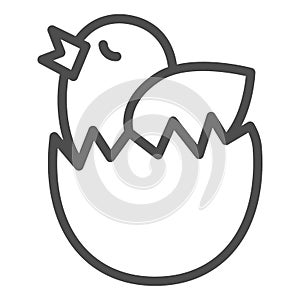 Chick in an egg line icon. Chicken hatched from an egg outline style pictogram on white background. Easter chick wants