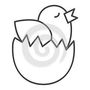 Chick in an egg thin line icon. Chicken hatched from an egg outline style pictogram on white background. Easter chick