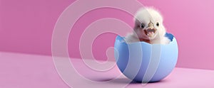 chick emerging from egg, web banner, AI generated