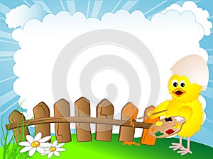 Chick and fence