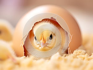 Chick gazing from an egg, a symbol of new beginnings on a farm