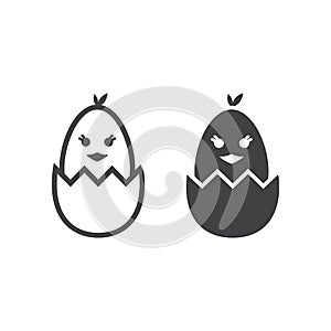 Chick hatched from an egg line and glyph icon