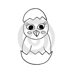 Chick hatching from an egg icon, sticker, card. sketch hand drawn doodle style. vector minimalism. easter, bird, cute, baby