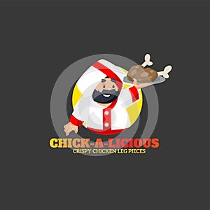 Chick-a-licious crispy chicken leg pieces vector mascot logo