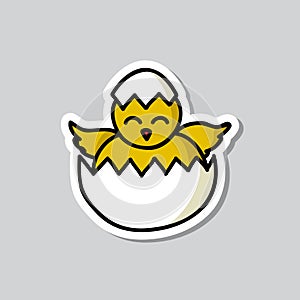 Chick with medical mask doodle icon, vector illustration