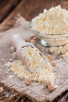 Chick Pea Flour on dark rustic background