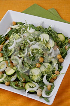 Chick pea, onion, rucola and zuchinni salad with d