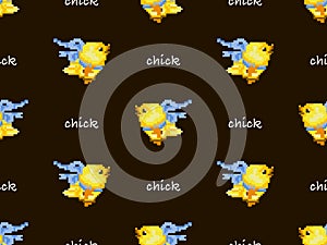Chick seamless pattern on brown background. Pixel style