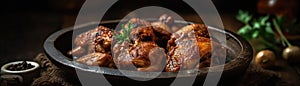 Chicken Adobo On Stone Rustic Pub Wide Panoramic. Generative AI