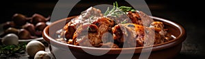 Chicken Adobo On Stone Rustic Pub Wide Panoramic. Generative AI