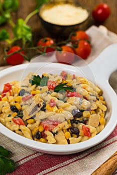 Chicken Alfredo Pasta Florentine with Black Beans and Corn