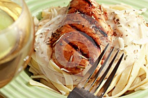 Chicken alfredo with wine