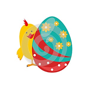 Chicken animal with colorful easter egg