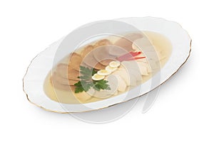 Chicken aspic Ukrainian cuisine. Photo of food on a white background