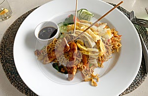 Chicken Ayam Satay with Mie Goreng stir fry noodles
