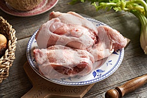 Chicken backs and vegetables - ingredients for soup or bone broth