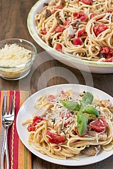 Chicken, basil and tomatoes with linguine