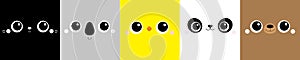 Chicken Bear Cat Koala Panda square face head icon set line. Cartoon funny character. Cute kawaii animal portrait. Kids print for